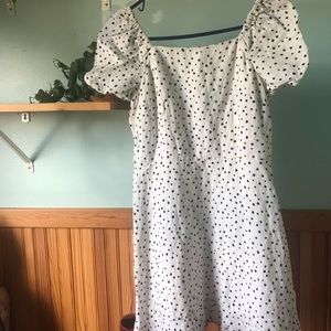Loft white black polka dot dress, open back size 4